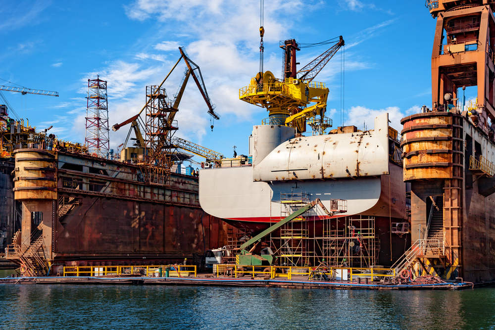 Cargo ship under repair