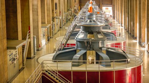 hydroelectric turbines inside of a Dam